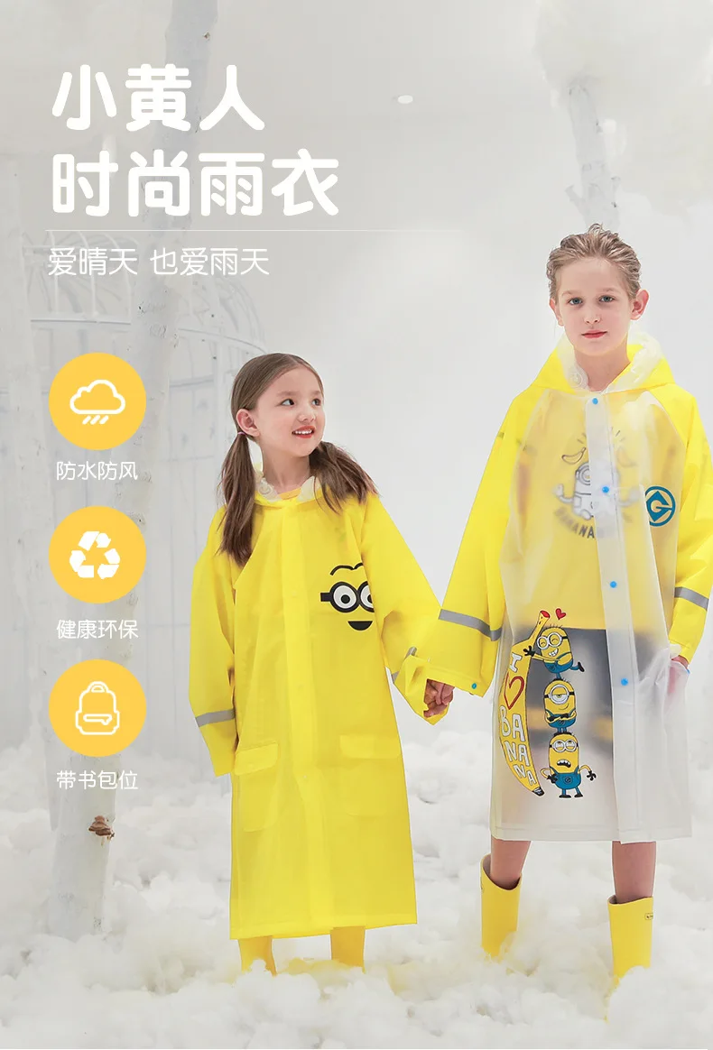 

cartoon eco yellow pink cute waterproof raincoat rain coat poncho for primary school students boys girls kids