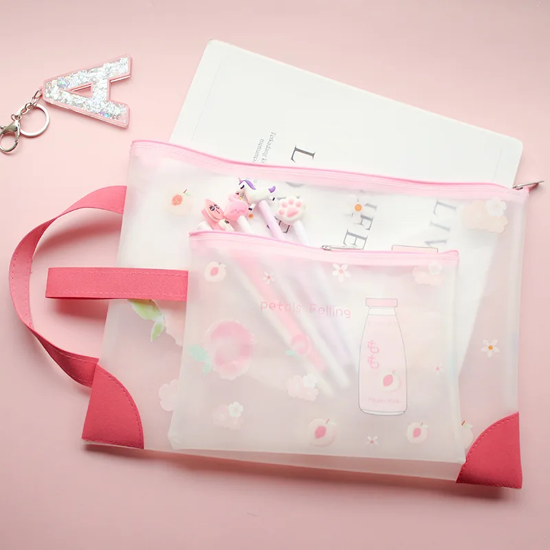 

Lovely A4 A5 Frosted TPU File Folder Waterproof Semitransparent Storage Bag for Girl Woman Student Pouch School Office Supplies