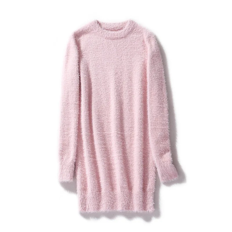 S-3XL осень и зима розовый норка шерстяное платье свитер женский свободный пуловер