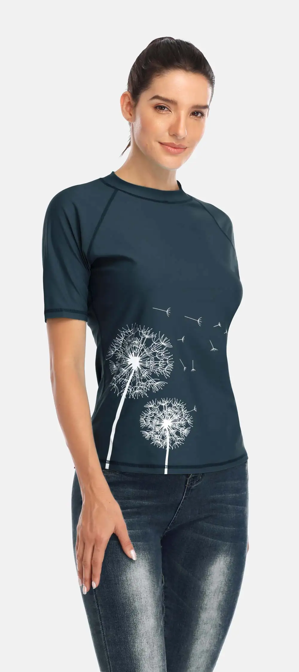 Charmleaks Женский короткий рукав Rashguard купальник с цветочным принтом купальник для серфинга Топ Rashguard UPF50+ рубашка для бега на велосипеде Рубашки