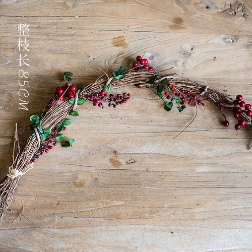 85cm length Rattan garland artificial plants leaves berry red peas branches wedding celebration christmas decoration - Цвет: red