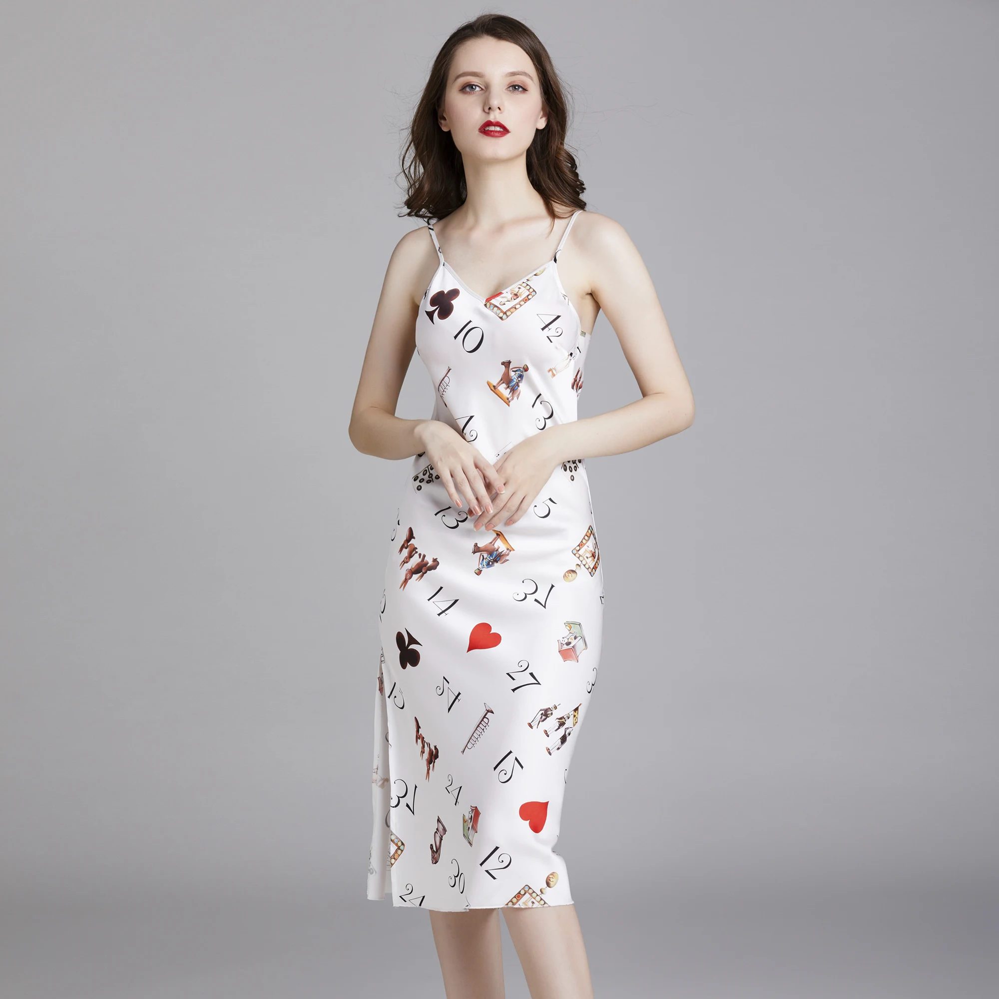 Сексуальное ночное белье для женщин с принтом в виде покера открытой спиной