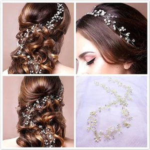 Свадебный пояс для волос с кристаллами и жемчугом, свадебные украшения для волос, свадебные украшения для невесты, свадебные аксессуары для волос 35 см