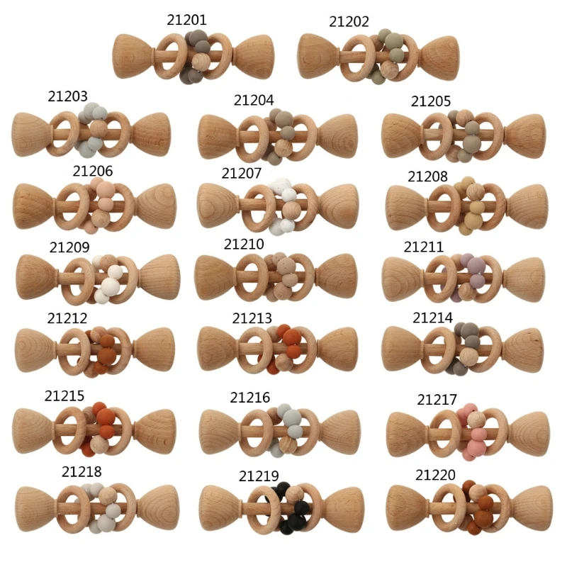 

1pc Baby Teether Wooden Music Rattle BPA Free Wooden Gym Ring Rodent Silicone Beads Newborn Educational Montessori Toys