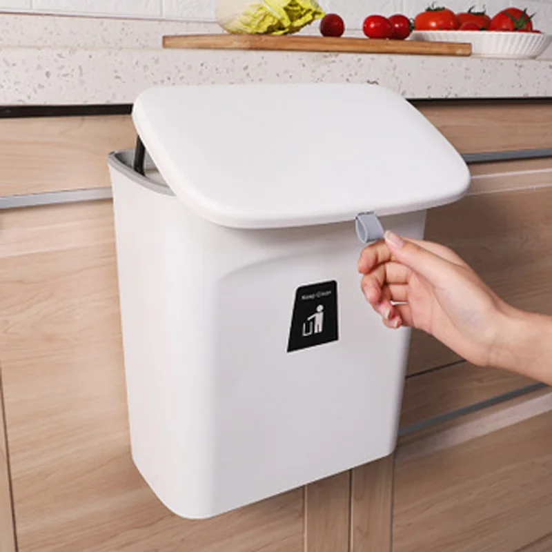 Household wall-mounted kitchen garbage storage sliding cabinet door with lid can large anti-odor hanging plastic bucket | Дом и сад
