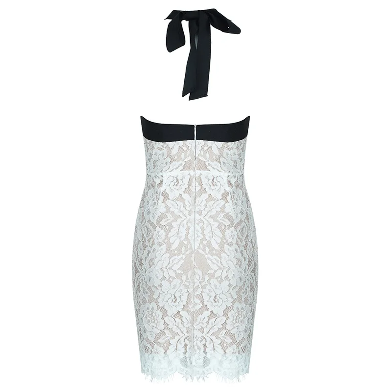 Женское вечернее Бандажное платье без рукавов белое кружевное платье-мини с