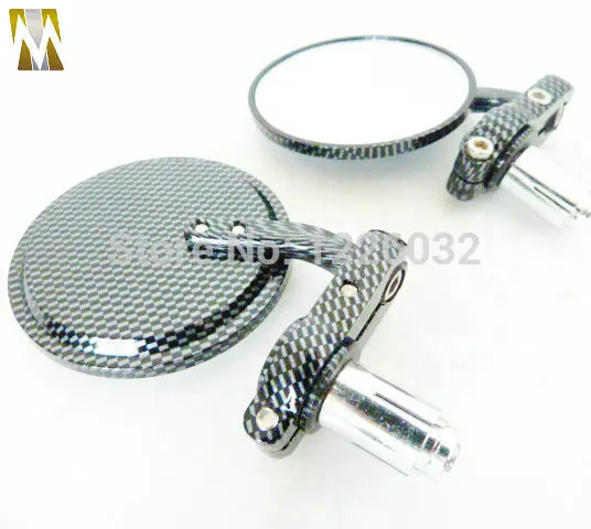 Мотоцикл Углеродного Волокна Ручка Бар Руль конец 3 &quotКруглая сторона зеркало