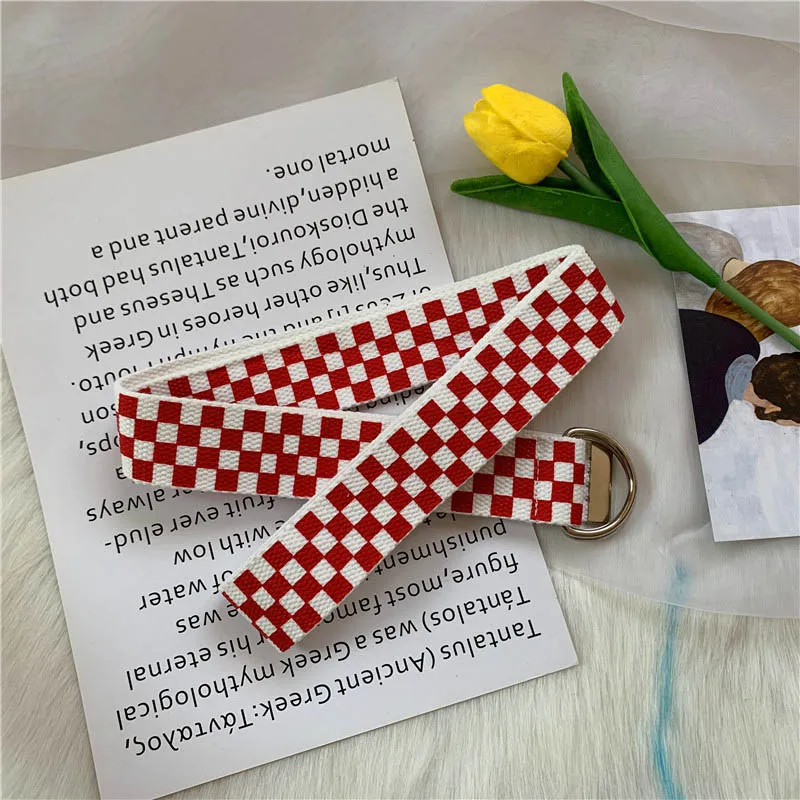 B belt Модный женский ремень для отдыха, тканевый джинсовый красивый ремень для леди, черно-белый клетчатый ремень с пряжкой 120 см, длинный ремень с пряжкой, поясной ремень - Цвет: B belt