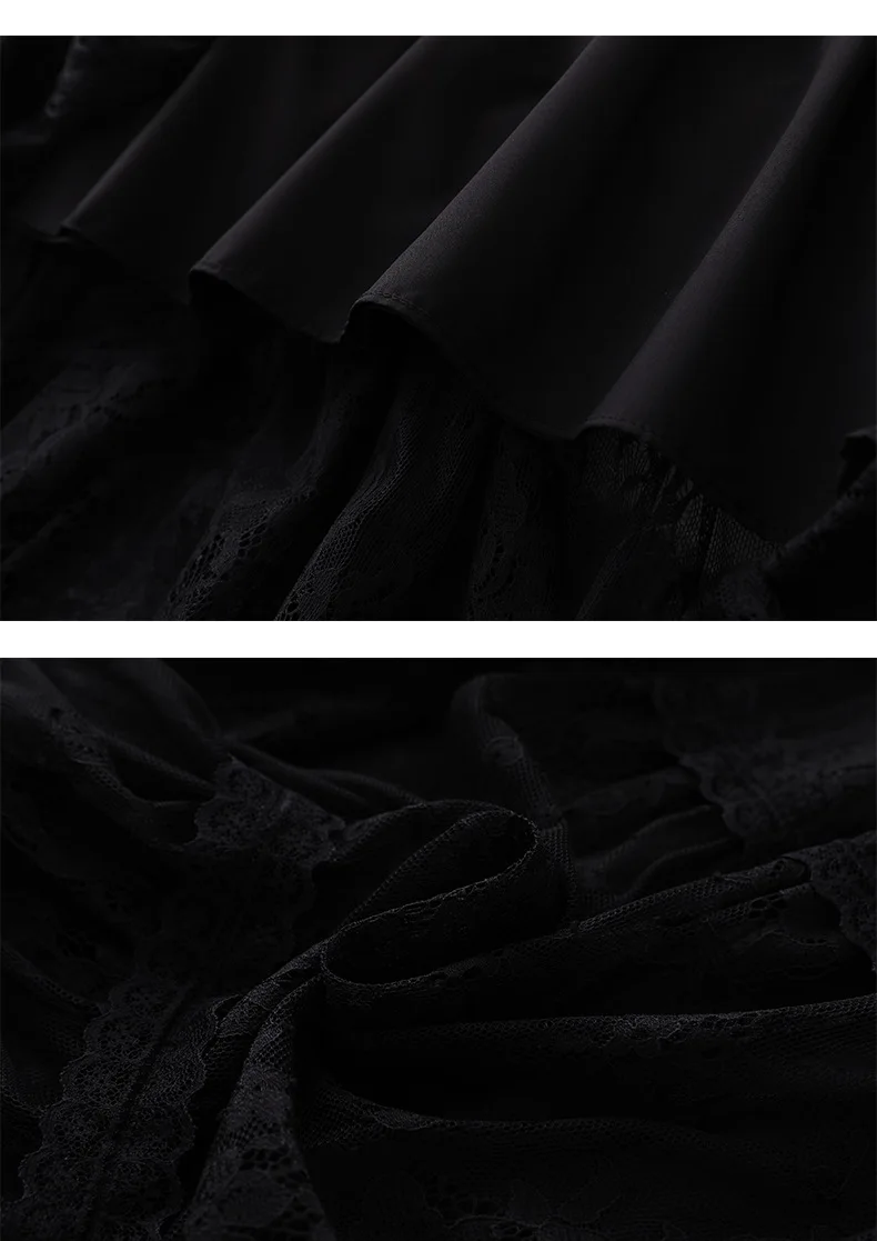 

2020 autumn and winter women's new black round neck casual fashion all-match waist lace crochet hollow lace dress solid color