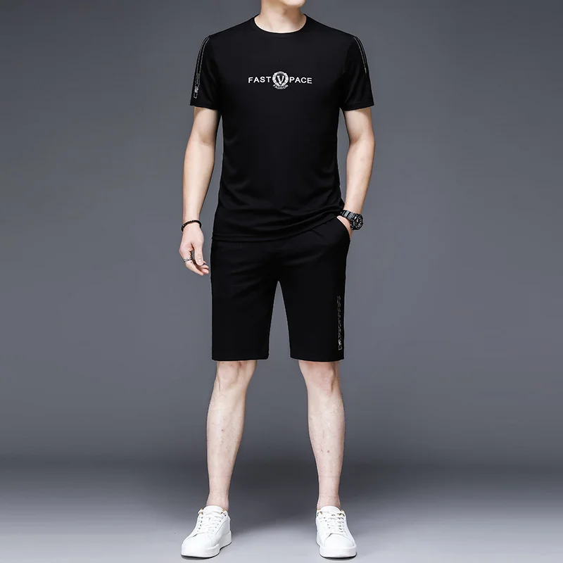 

Summer men's suit new printed sportswear thin short sleeve T-shirt + shorts two piece men's fashion