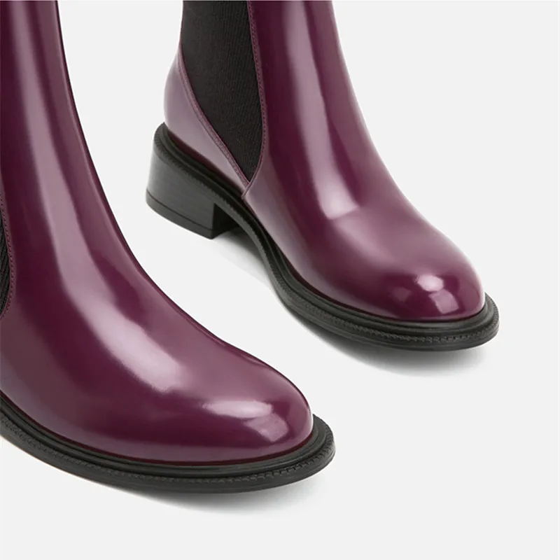 KATELVADI Winter Boots Women 2019 Rose Purple Ankle For Thick Heel Slip On Ladies Shoes Chelse K-522 | Обувь