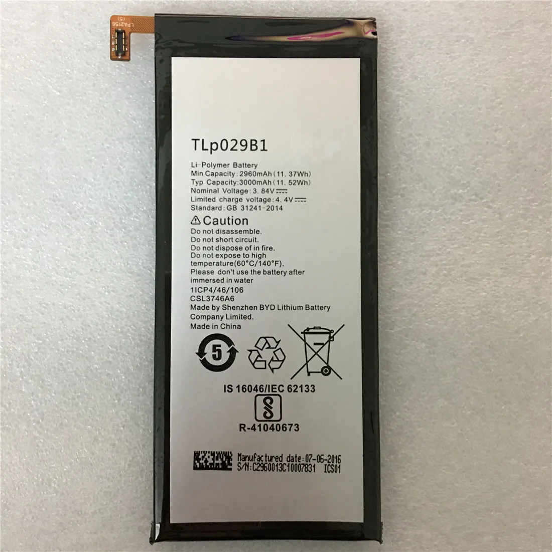 

Аккумулятор TLp029B1, 2960 мА · ч, для Alcatel OT-5095/5095B/5095I, OT-5095K/L/Y, Touch Pop 4S, литий-ионный, встроенный аккумулятор мобильный телефон