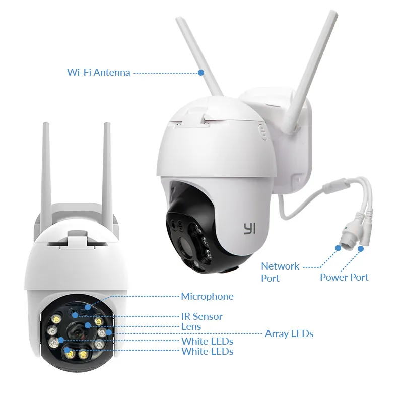 YI PTZ Wi Fi/PoE Открытый Камера 1080P цифровой зум Авто AI человека отслеживание IP ИК