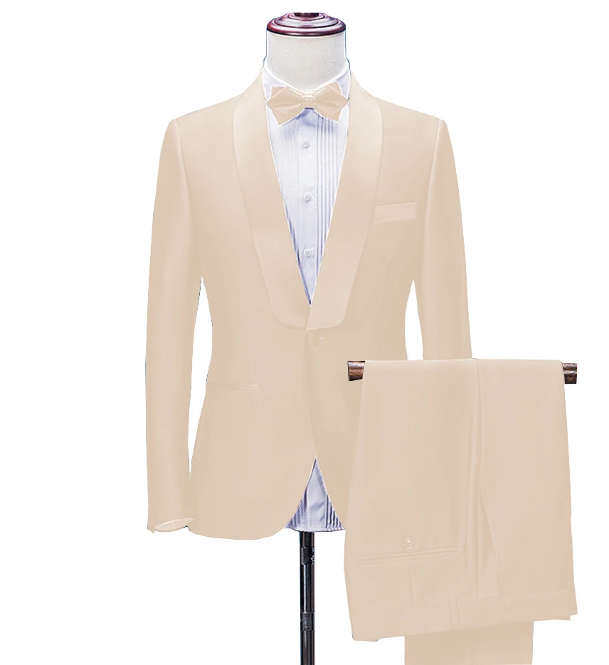 Men‘s Suit 2 Pieces Slim Fit Shawl Lapel Formal Business V Neck Tuxedos Groomsmen for Wedding Suits Men 2019 (Blazer+Pant)