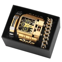 top brand luxury fashion men wristwatch gold stainless steel sport square digital big dial quartz watches gift set reloj hombre