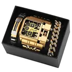 Часы наручные мужские кварцевые с большим циферблатом, брендовые Роскошные модные спортивные с квадратным циферблатом из нержавеющей стали, золотистые, подарок