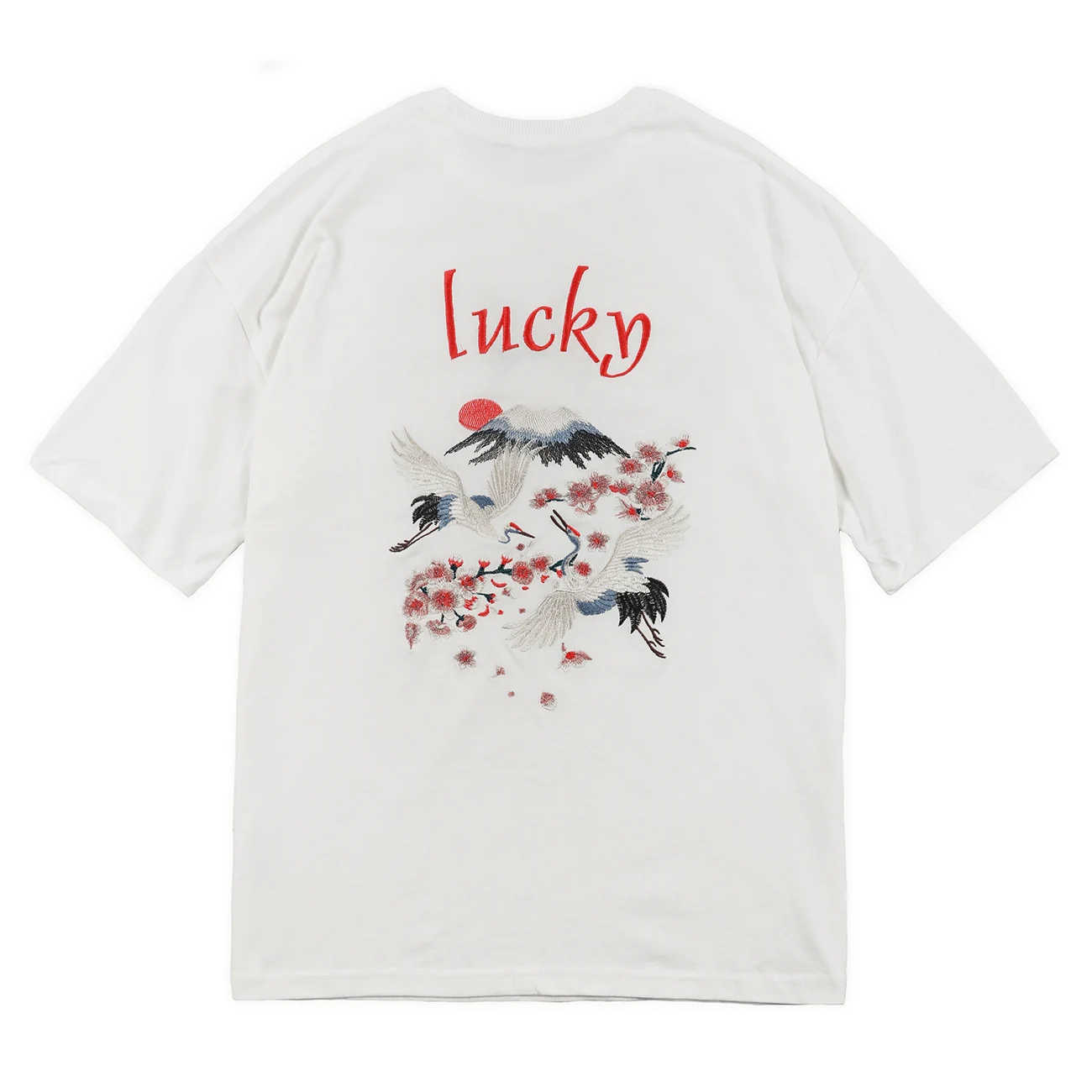 Футболка с вышивкой журавлей уличная Мужская футболка в японском стиле
