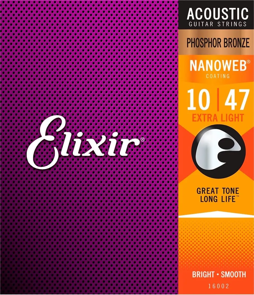 Elixir 16002 NanowebCoating Фосфористая бронзовая акустическая гитарная струна из