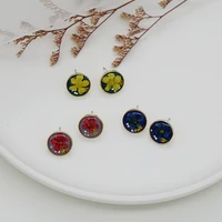 fashion living flowers resin circle pendant earrings for women ladies yellow blue red color earrings retro accessories hot