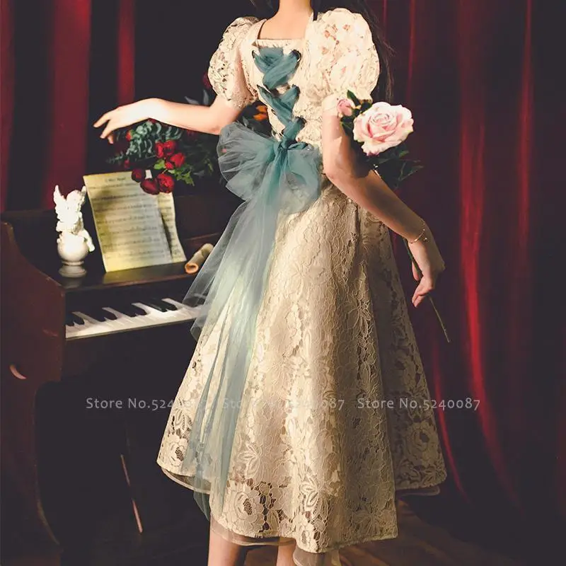 

British Style Women Banquet Elegant Evening Wedding Dress Princess Party Cosplay Costume Retro Lace Skirt Elf Dance Stage Outfit