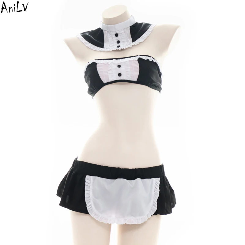 

Костюм AniLV Lolita Girl Coffee купальник горничной, японское аниме, милый кавайный купальник, Униформа, набор для вечевечерние у бассейна, косплей