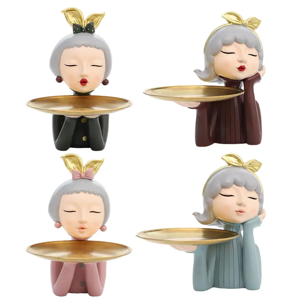 

Nordic Style Modern Girl Sculpture with Storage Tray Home Decor