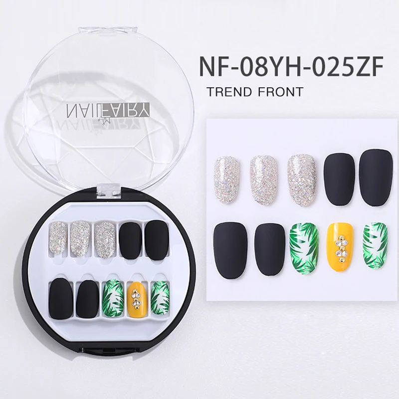 30PCS Artificial Short Fake Nails Set Designed with Box False Nails Press On Nail Tips Decoration for Manicure False Nails