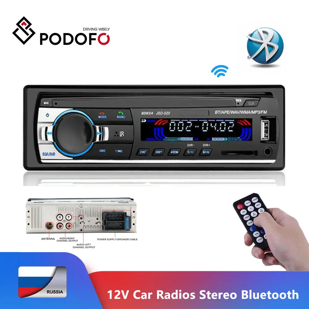 

Podofo 12V Car Radios Stereo Bluetooth Remote Control Charger phone USB/SD/AUX-IN Audio MP3 Player 1 DIN In-Dash Car Audio JSD52