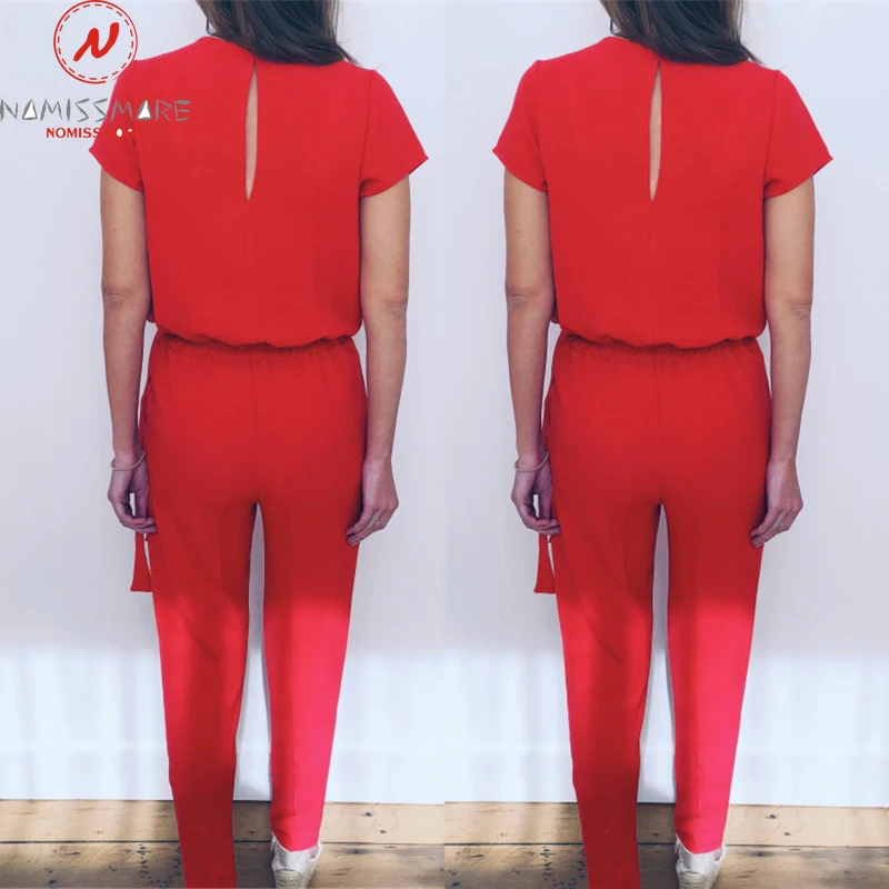 Женский комбинезон с глубоким V образным вырезом и коротким рукавом|Женские