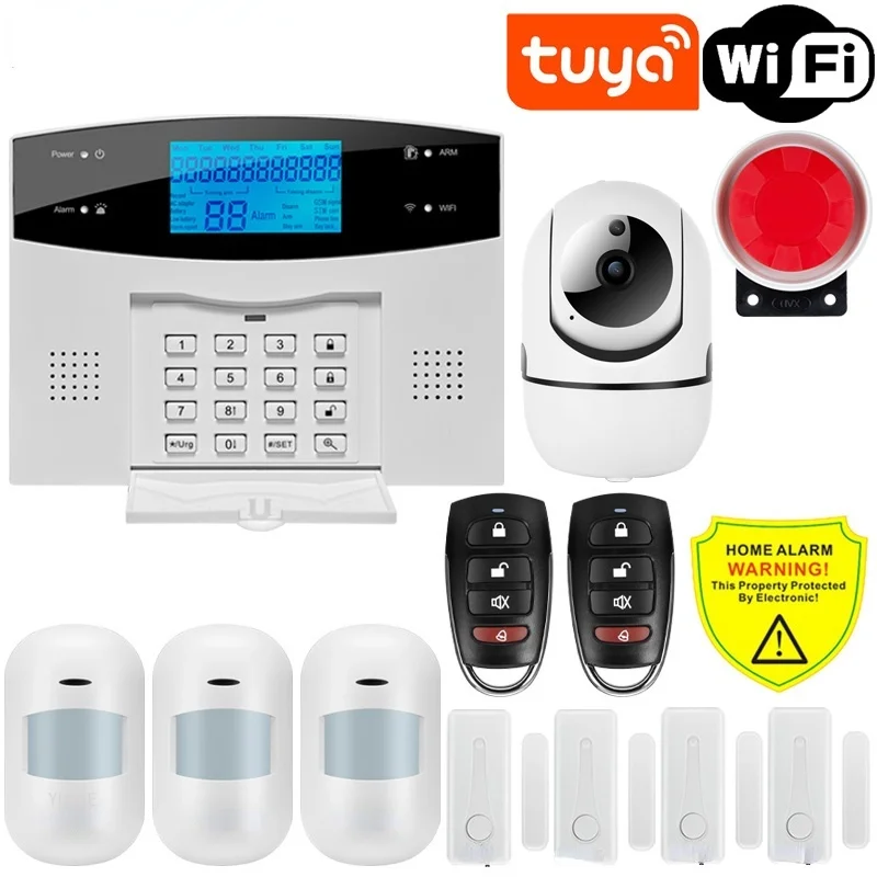 

IOS Android APP Wired Wireless Home Security Tuya WIFI PSTN GSM Alarm System Intercom Remote Control Autodial Siren Sensor Kit