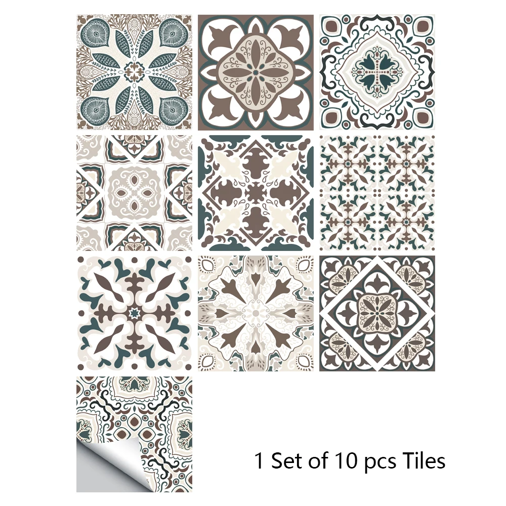 

Gray & Blue Retro Pattern Matte Sticker Waterproof Non-slip Tile Decoration Film For Tiles /Floor in Kitchen Bathroom PVC Mural