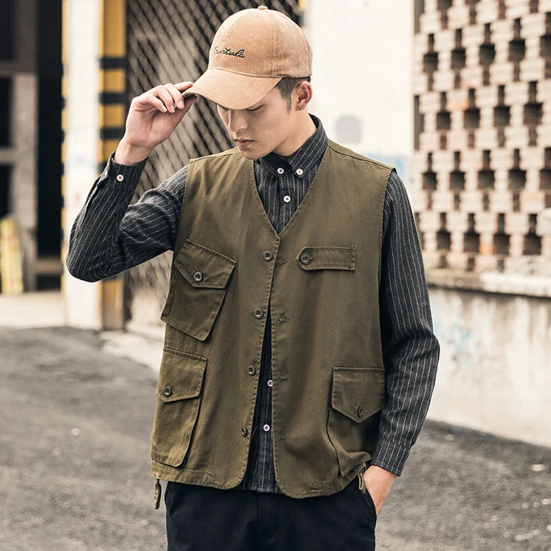 

Workwear vest men's Japanese trendy brand jacket spring sleeveless plus size jacket casual jacket trend