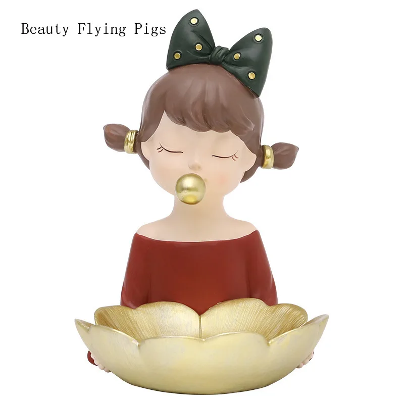 

Resin Girl Fruit Tray Decoration Coffee Table Snacks Storage Box Living Room TV Cabinet Ornaments Creative Home Decor Crafts