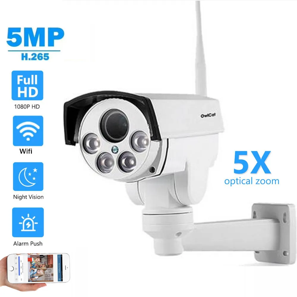 OwlCat IP камера WiFi 5MP 2MP 1080P 5X 10X Zoom Беспроводная PTZ Bullet CCTV IR Onvif аудио SD карта P2P