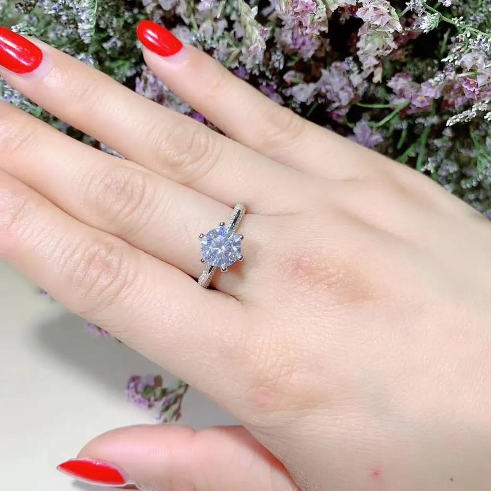 Kkmall Store Round Silver Moissanite Ring 1.00ct D VVS Luxury Weding for Women | Rings