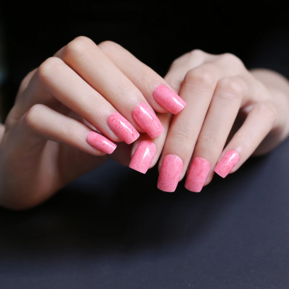 Янтарный искусство длинные квадратные УФ искусственные ногти пятнистые Яркий