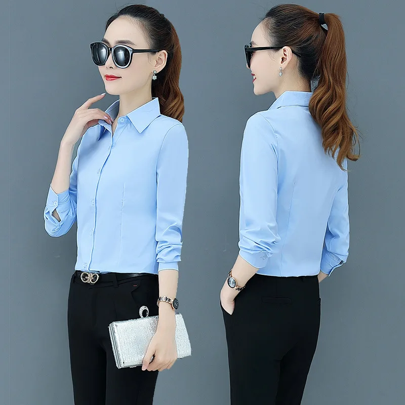 

White Work Shirt 2021 Summer Women's Fashion Long-Sleeved Slim Slimming Blue Professional Shirt Bottoming Shirt Formal Overalls