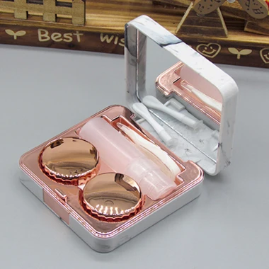 Rose Gold Квадратный кейс для контактных линз, Мраморная поверхность, зеркальная линза, контейнер для линз, дорожный держатель для контактных линз - Цвет: Rose Gold
