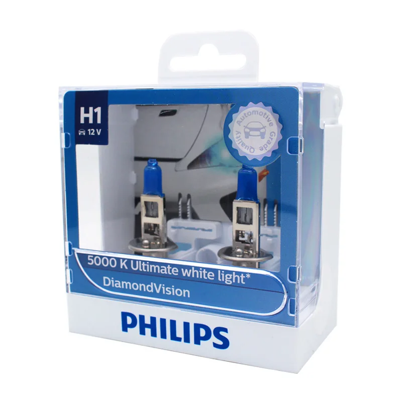 Philips H1 12V 55W Diamond Vision 5000K Xenon White Car Halogen Original Headlight Auto Bulbs OEM Bright Lamps 12258DVS2 Pair | Автомобили