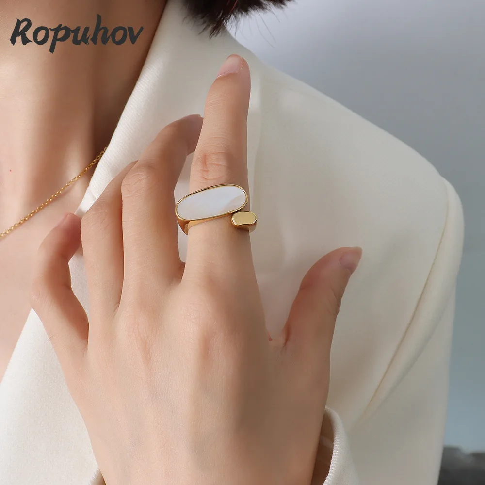 Ropuhov 2021 New 925 SilverIns European Personalized Titanium Steel Plated Jewelry Decorated White Seashell Oval Ring