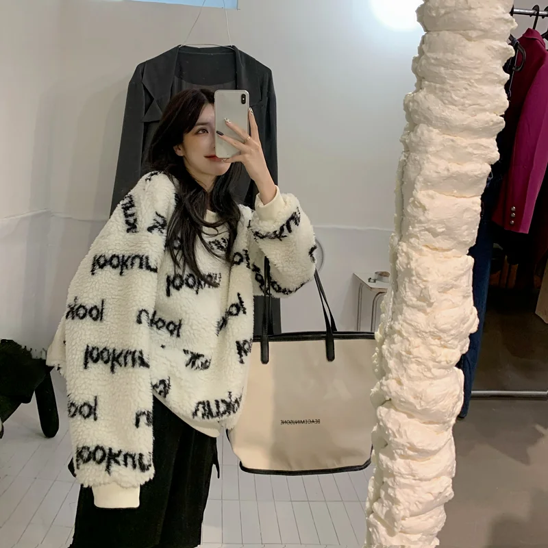 Женские толстовки из искусственного меха Woherb Повседневная Толстовка с круглым