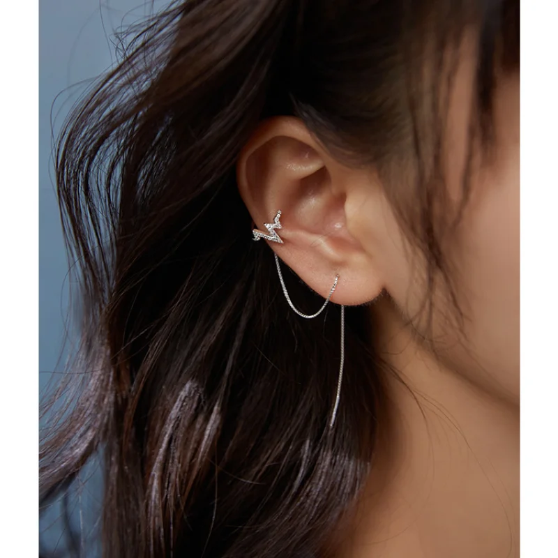 

Creative Ear Clip Pure White Fungus Line Female Earrings Personality Lightning Ins Niche Design Korea Temperament Party Jewelry