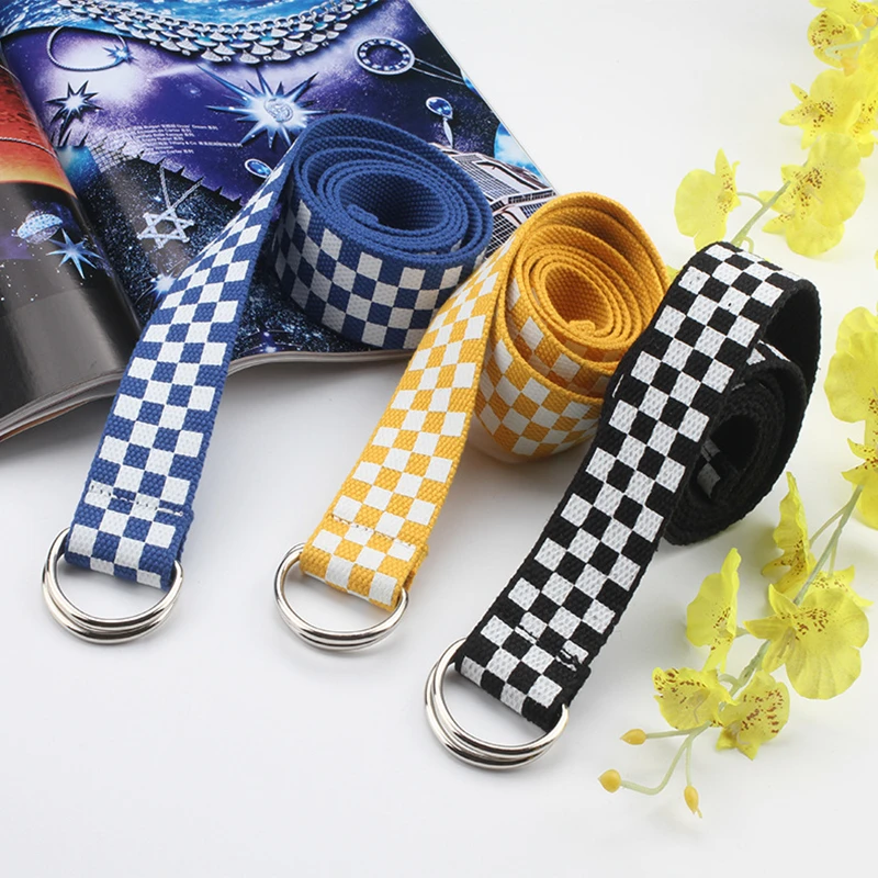

HUOBAO Women's Checkered Black White Plaid Belts Cummerbunds Waistband Casual Checkerboard Belt Canvas Waist Belt
