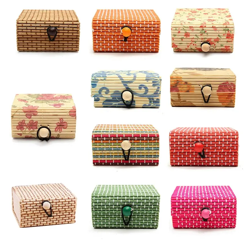 

Fashion Ring Necklace Earrings Bamboo Wooden Case Jewelry Storage Boxes Holder Gift Flower Color Storage Boxes