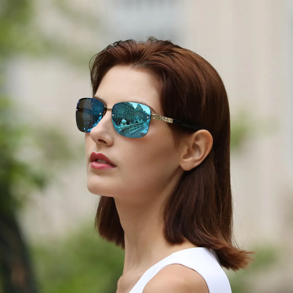 Очки солнцезащитные женские без оправы прямоугольные зеркальные солнечные очки