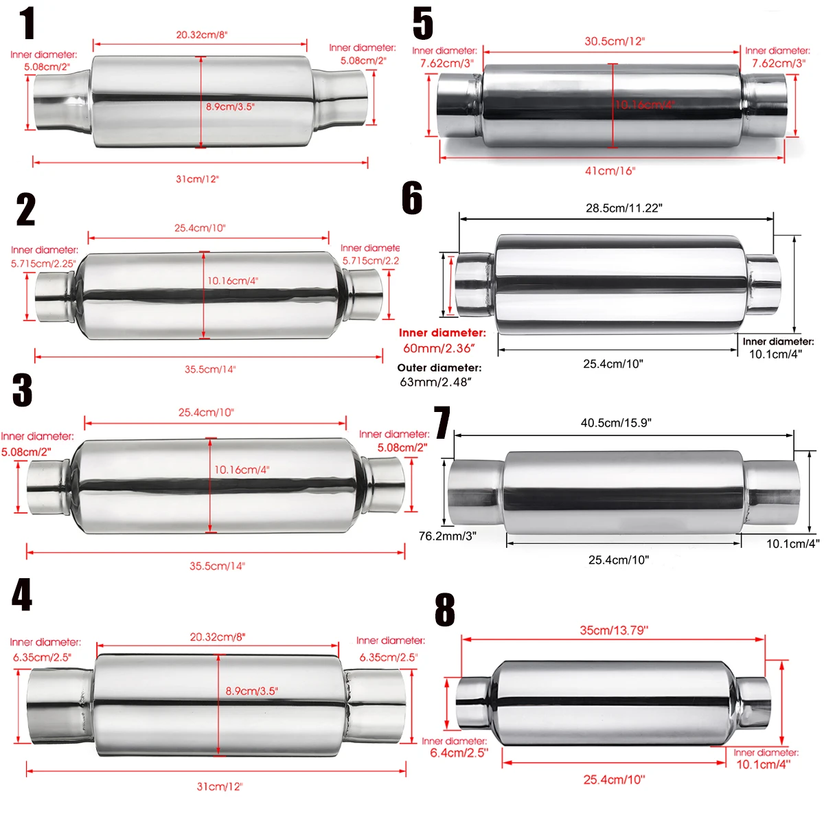 Универсальный выхлопной глушитель резонатор из нержавеющей стали для стайлинга