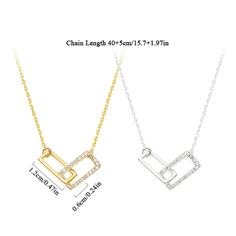 

New Shiny Rectangle Double Zircon Circle CZ Zirconia Necklaces Pendants Gift For Girl Choker NK064