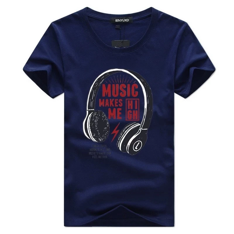 

2021 summer men's t-shirt with headphones long-line cartoon print short-sleeved casual fashion oversized men's t-shirt