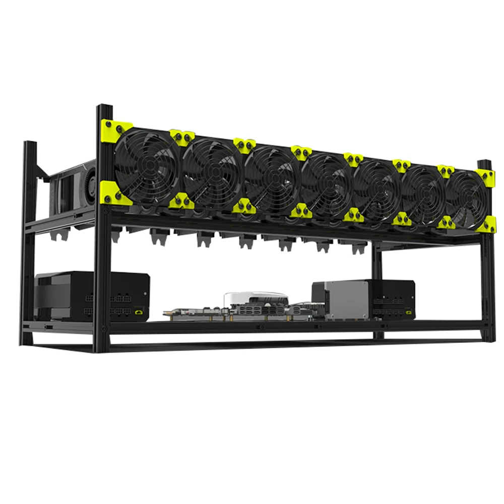 

8 GPU Aluminum Stackable Open Air Mining Computer Frame Rig Ethereum 7 Fans Miner Mining Frame Rig Bitcoin Rack Case