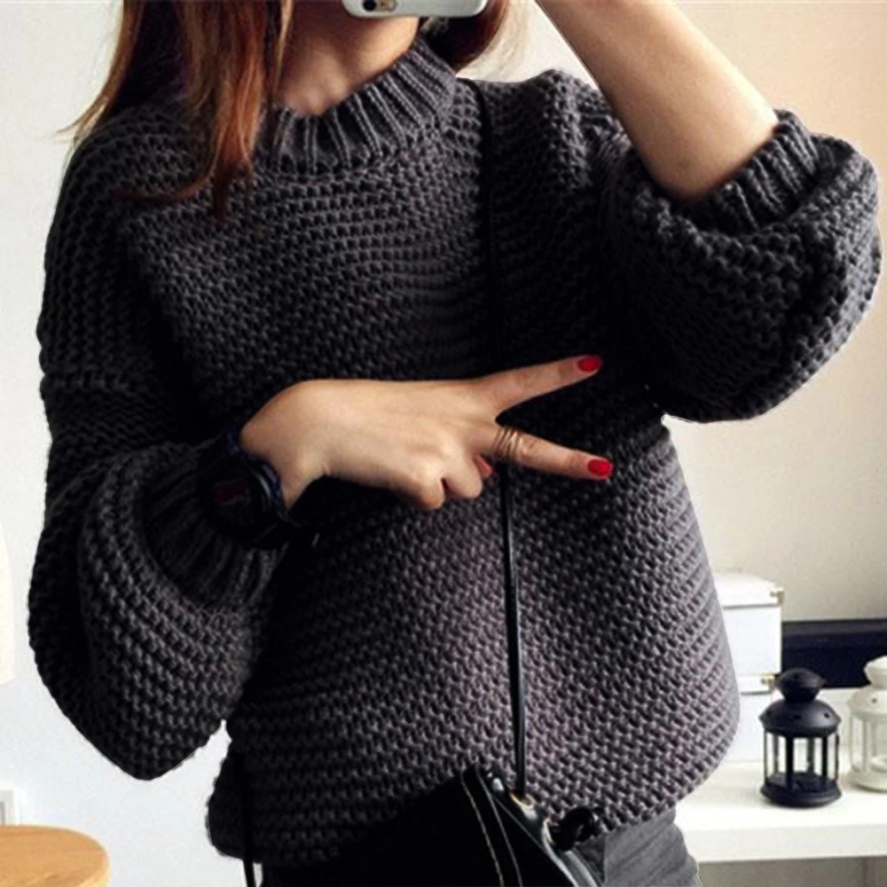 Sweater Female Pullovers Autumn 2019 New Women's Long Sleeved Pullover Loose Short Pocket Slash Neck Sweaters | Женская одежда